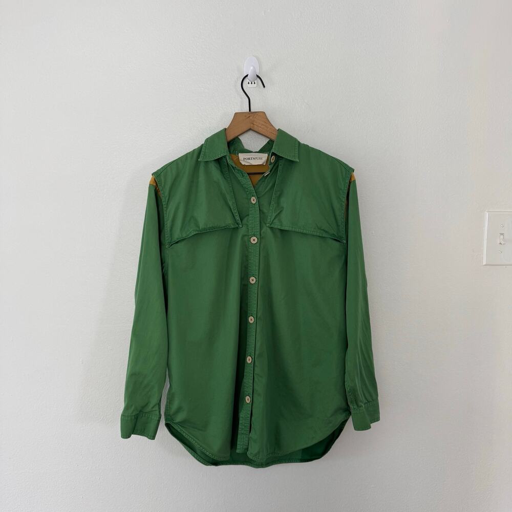 Portspure Women's Green 100% Cotton Button Down Shirt Size 36
